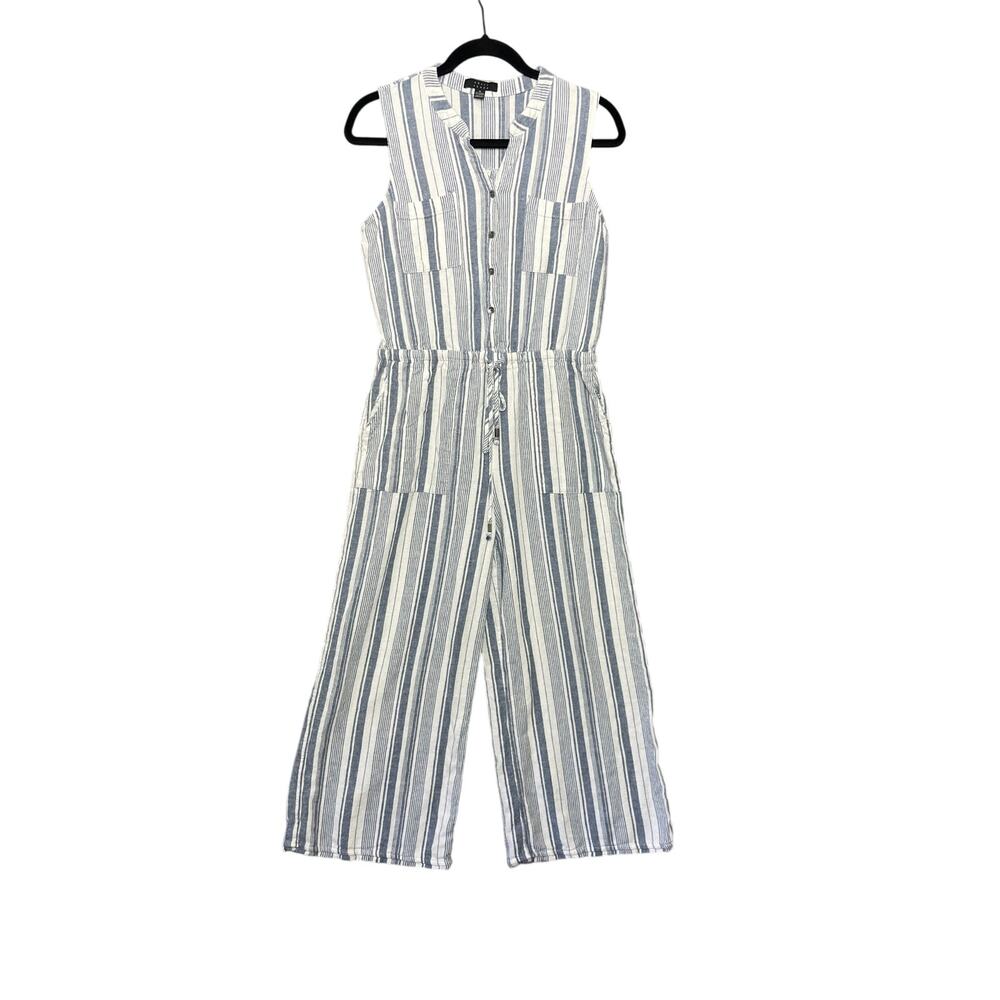 Kelly Renee Linen Striped Wide Leg Striped Jumpsuit Women's Size Medium Coastal